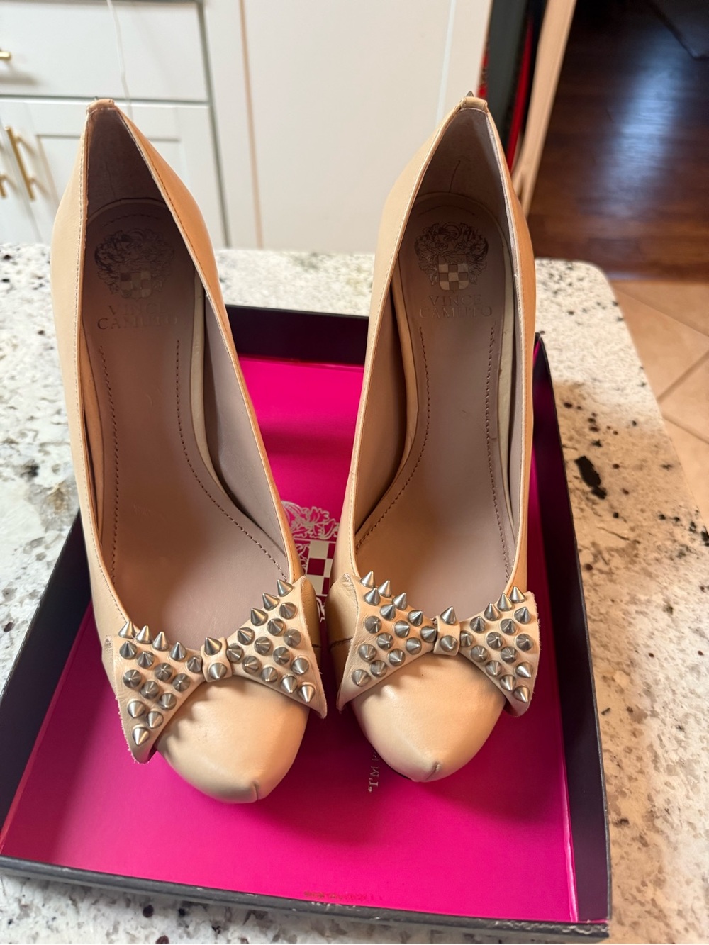 Vince Camuto Nude Studded Bow Pointed-Toe Pumps